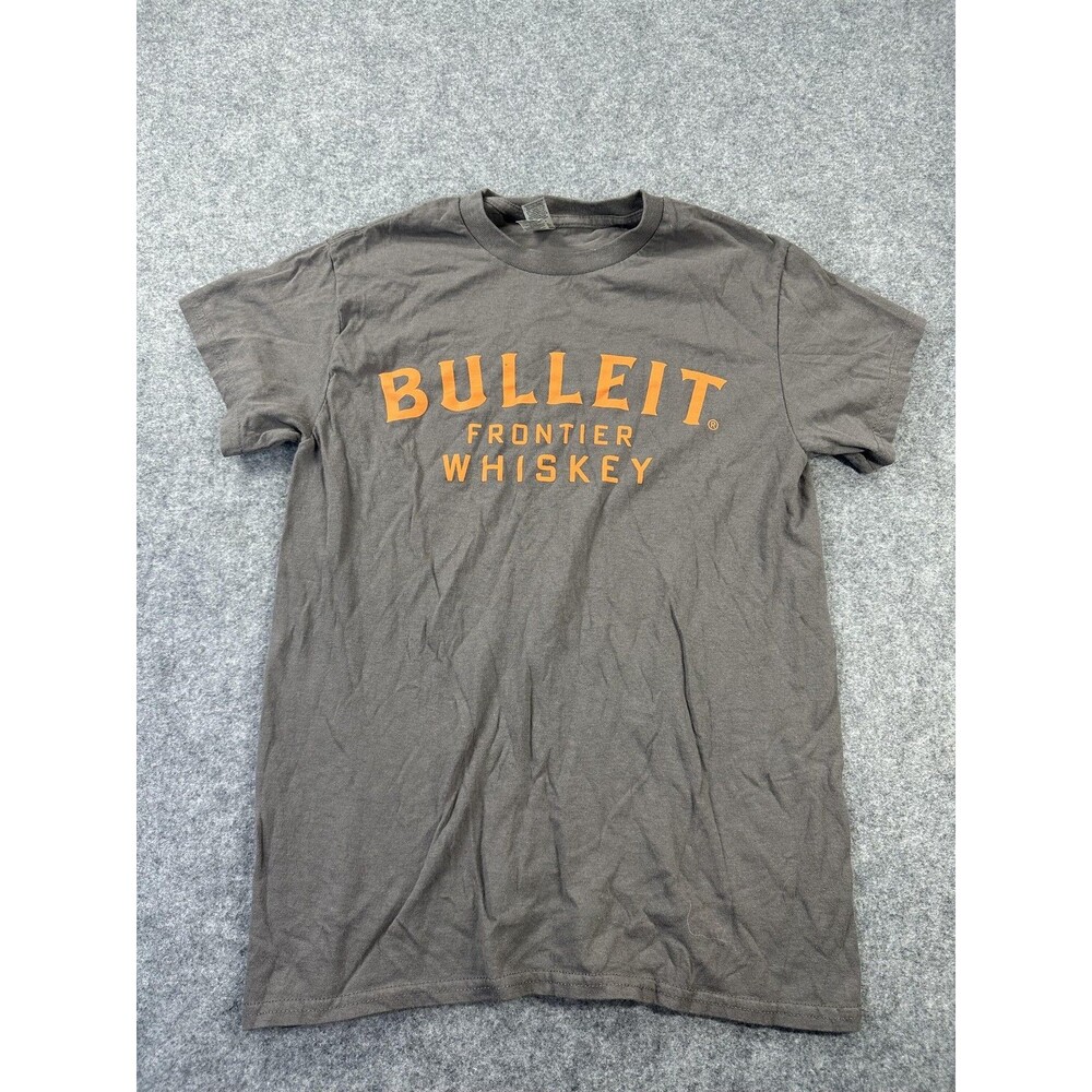 Bulleit Frontier Whiskey Shirt Mens Small Gray Logo Graphic Tee Gildan Cotton
